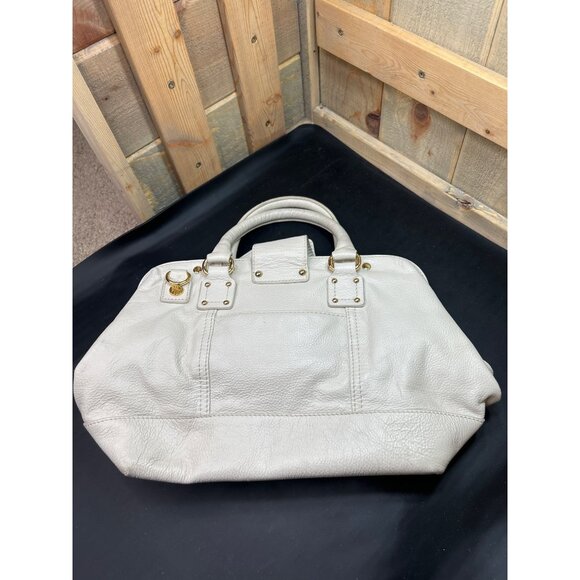 Emma Fox White Pebbled Leather Satchel Bag With Floral Lining Gold Hardware & Re - Picture 9 of 10